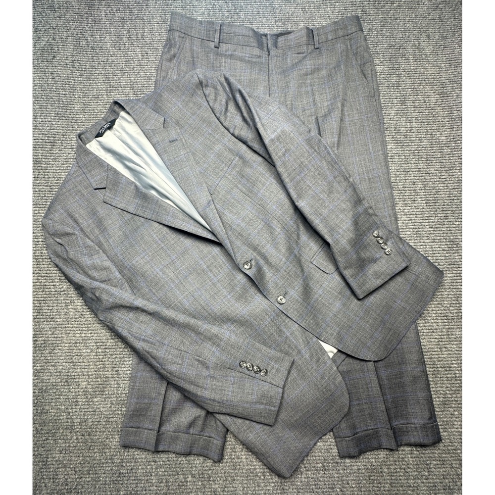 Jos. A. Bank Suit Men 44R/38W Gray Plaid 100% Wool Executive Two Button